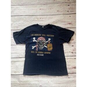 Bad to the Bone Men's Black PIRATE Skull T Shirt Nassau Bahamas Size L Large Y2K